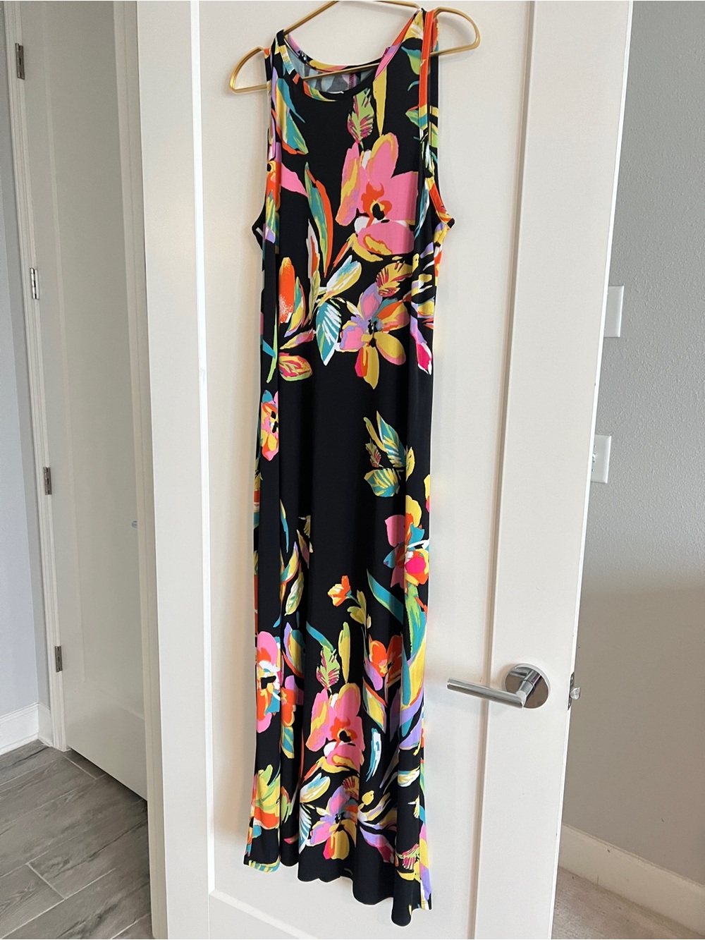 Vince Camuto Black Tropical Floral Sleeveless Maxi Dress Size Large Made in USA - Picture 8 of 16